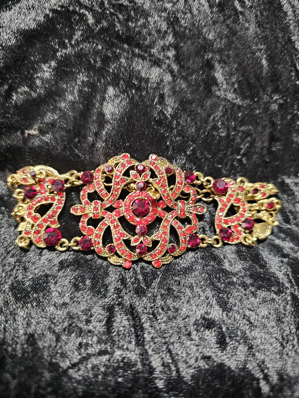 Gold-Tone Red Crystal Filigree Statement Bracelet